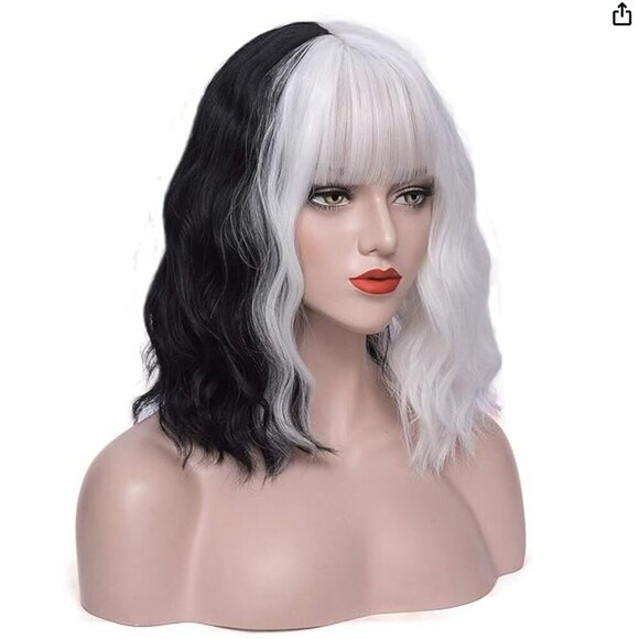 Mersi Other - Black and White Wigs for Women Short Curly Wavy Black White Wigs for Costume Par